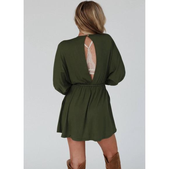 NEW THREE BIRD NEST sweet vacay long sleeve dress in super olive - Picture 2 of 2